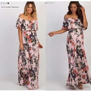 PinkBlush Light Pink Rose Off Shoulder Maternity Maxi